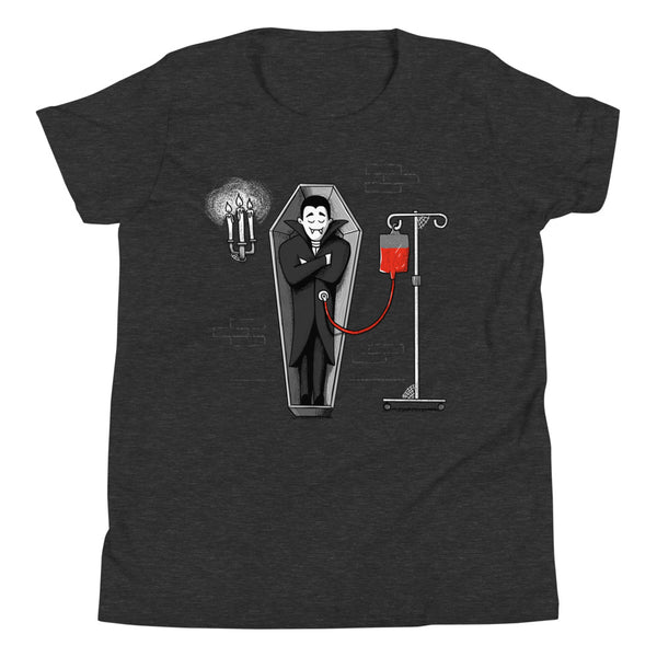 Vampire Tubie youth t-shirt in Dark Grey Heather, front view