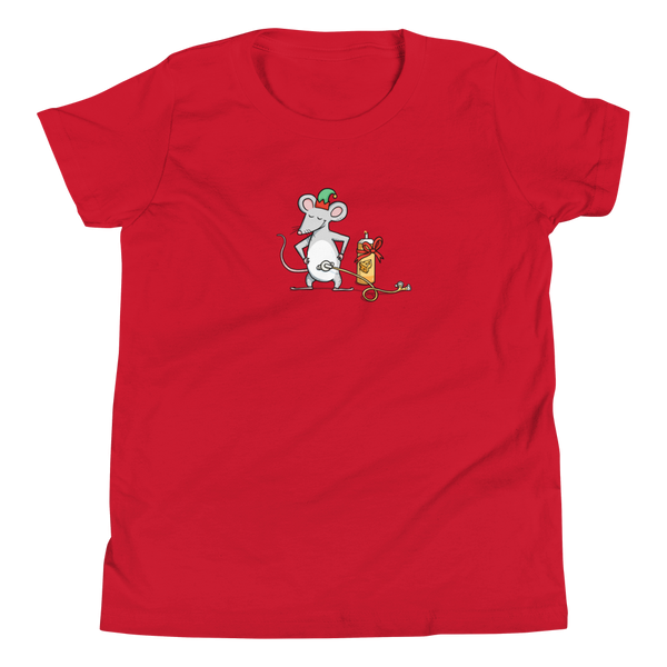 Christmas Mic-Key Mouse on a red youth t-shirt