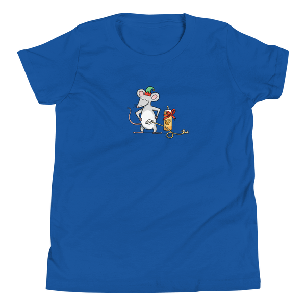 Christmas Mic-Key Mouse on a blue youth t-shirt